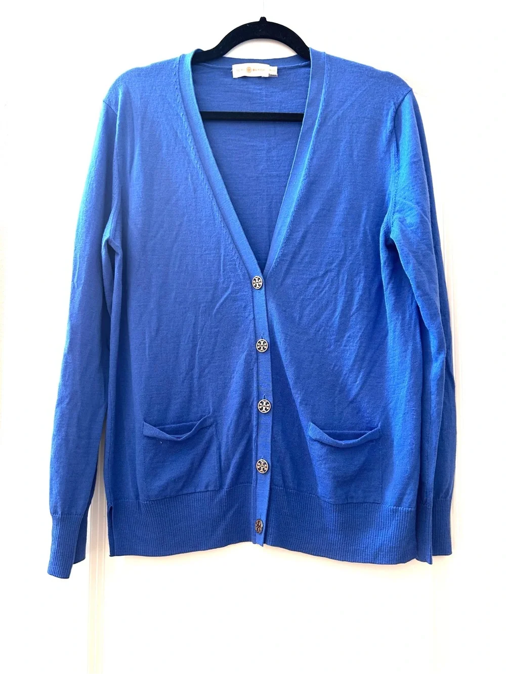 Tory Burch Madeline Cardigan Sweater. 100% Merino Wool. Gold buttons. Preppy. XL